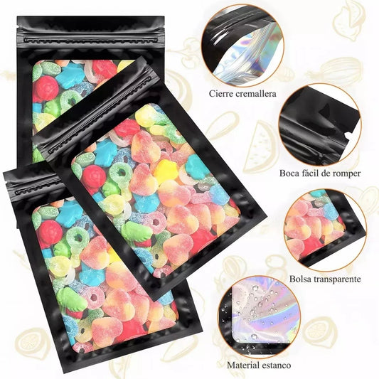 Bolsas Holográficas Negras Resellables 10x15cm ARANDAS Empaque c/100