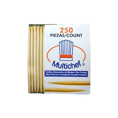 Palillos / Picadientes Redondos de Madera Doble Punta MULTICHEF Caja c/250