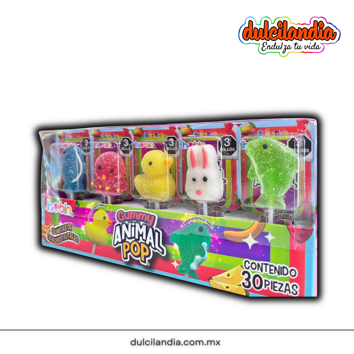 Paletas Gummy Animal Pop Surtida HUBIN Exhibidor c/30