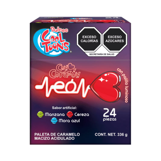 Paletas ConCorazón Neón 14g COOL TOONS Caja c/24
