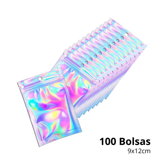 Bolsas Holográficas Tornasol Resellables 9x12cm ARANDAS Empaque c/100