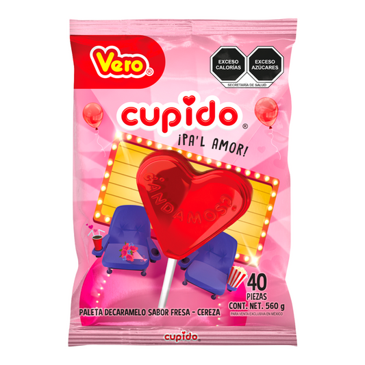 Paletas Corazón Cupido Cereza 14g VERO Bolsa c/40
