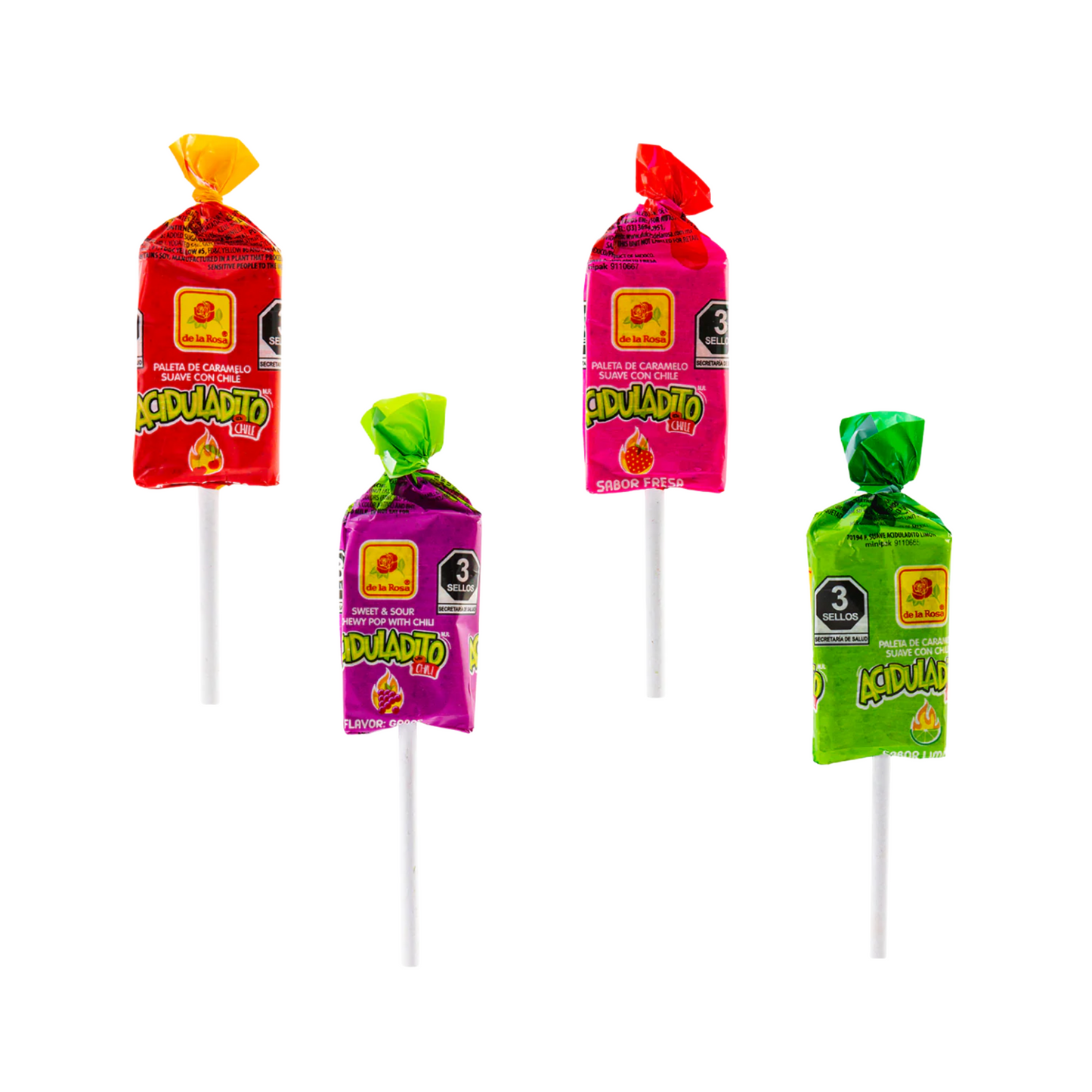 Paletas de Caramelo Aciduladito Surtidas 8.5g DE LA ROSA Bolsa c/40