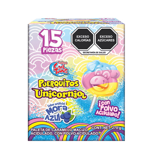 Paletas Puerquitos Unicornio 18g COOL TOONS Caja c/15