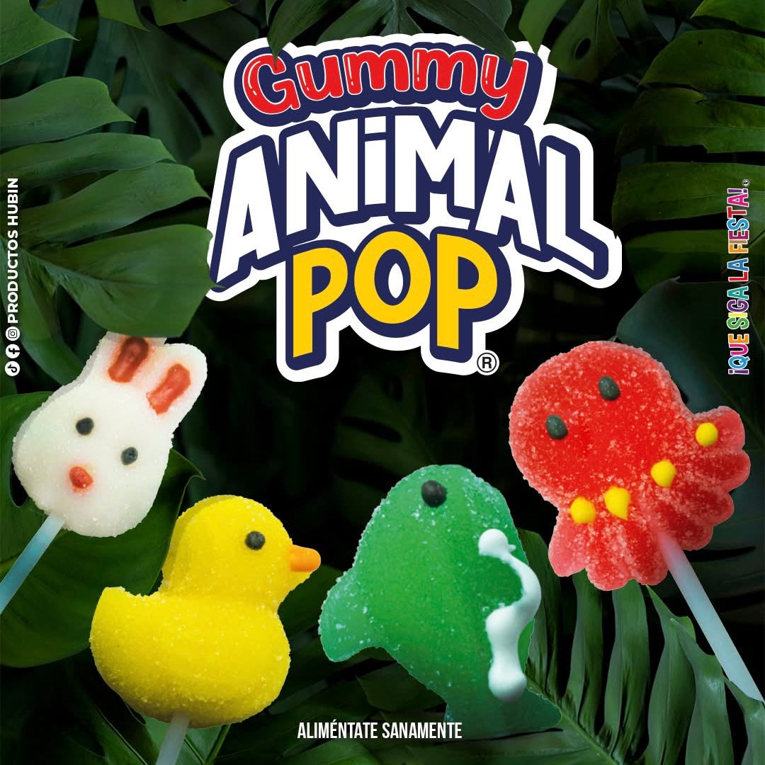 Paletas Gummy Animal Pop Surtida HUBIN Exhibidor c/30