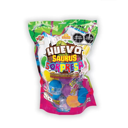 Huevo Saurus Sorpresa 3 en 1 Dulce, Tatuaje y Juguete LAS DELICIAS Bolsa c/20