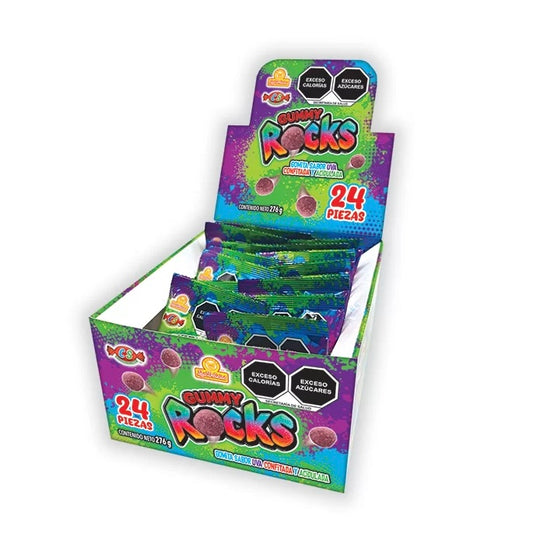 Gummy Rocks Gomitas Aciduladas Uva Sobres 11.5g Exhibidor c/24