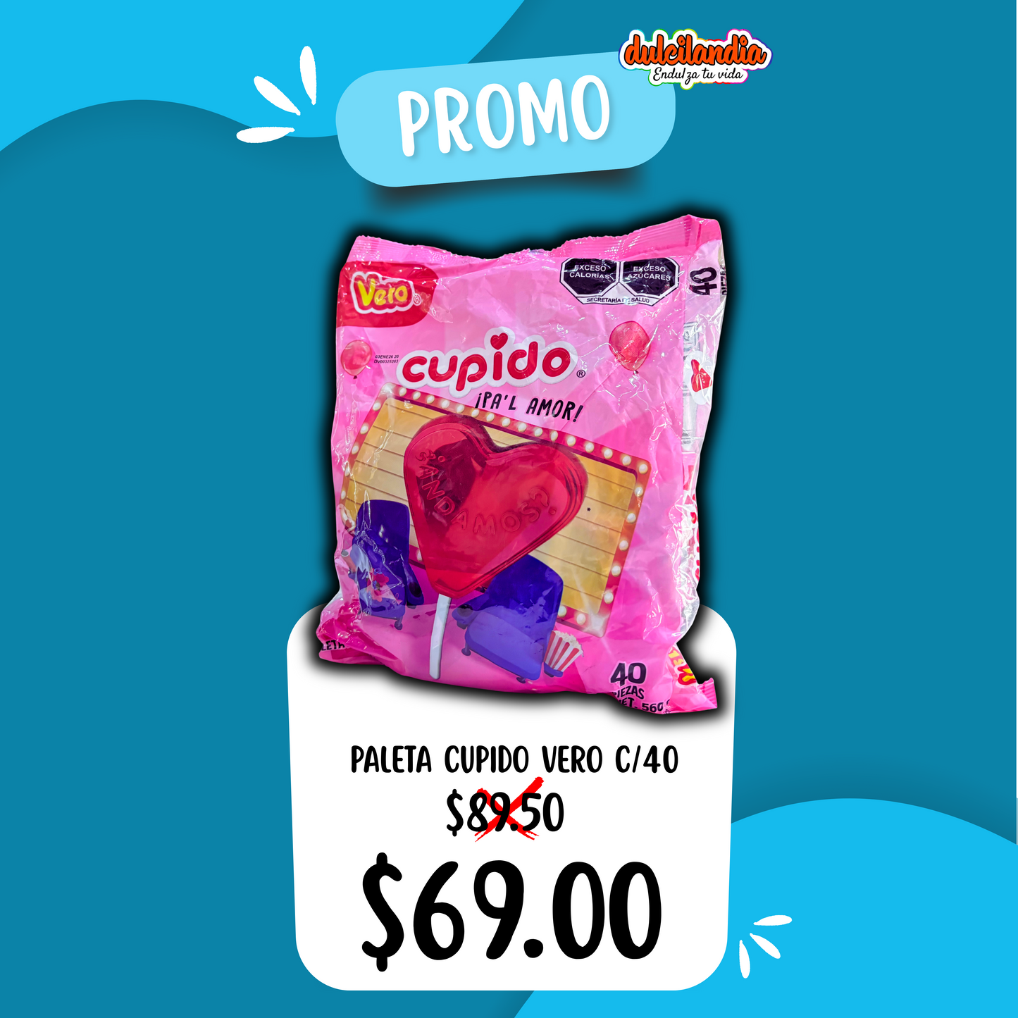 1 Promo Paletas Corazón Cupido Cereza 14g VERO Bolsa c/40