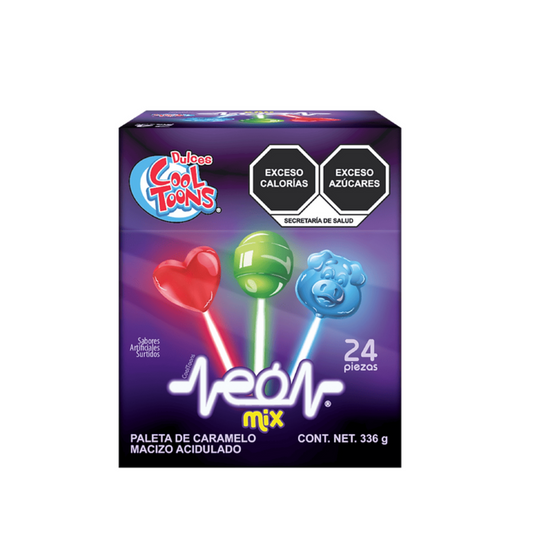 Paletas Neón Mix Surtidas 14g COOL TOONS Caja c/24