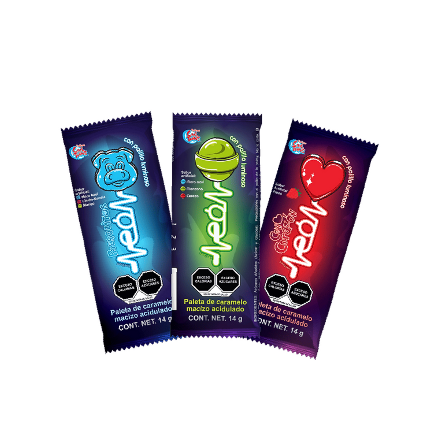 Paletas Neón Mix Surtidas 14g COOL TOONS Caja c/24