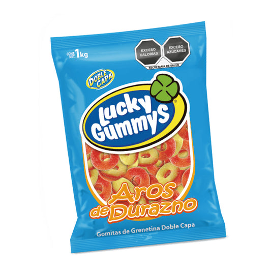Gomitas Aros de Durazno LUCKY GUMMYS Bolsa 1Kg