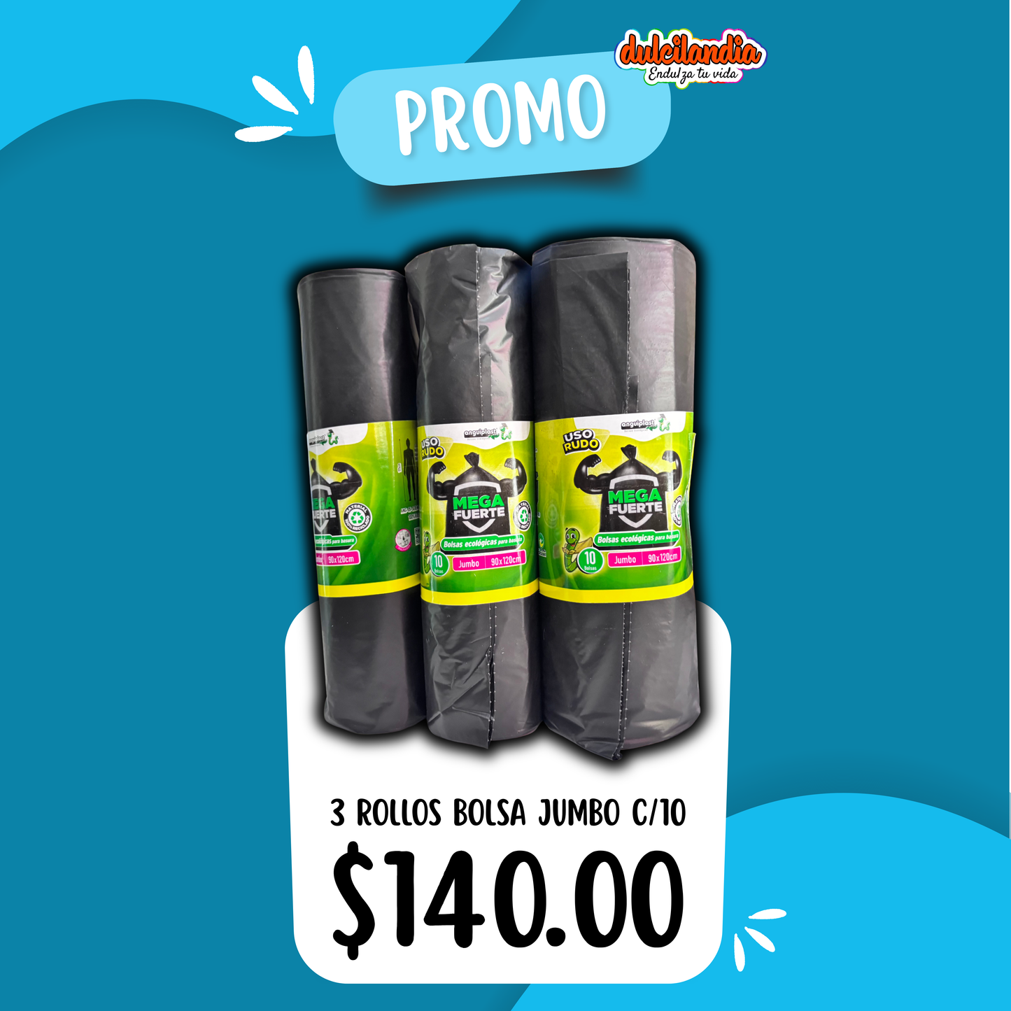 1 Promo 3 Rollos Bolsa Negra Jumbo ANGUIPLAST c/10