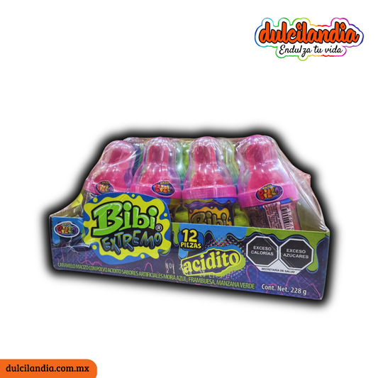 Bibi Extremo Caramelo con Polvo Acidito 19g DULCES PILLO Caja c/12