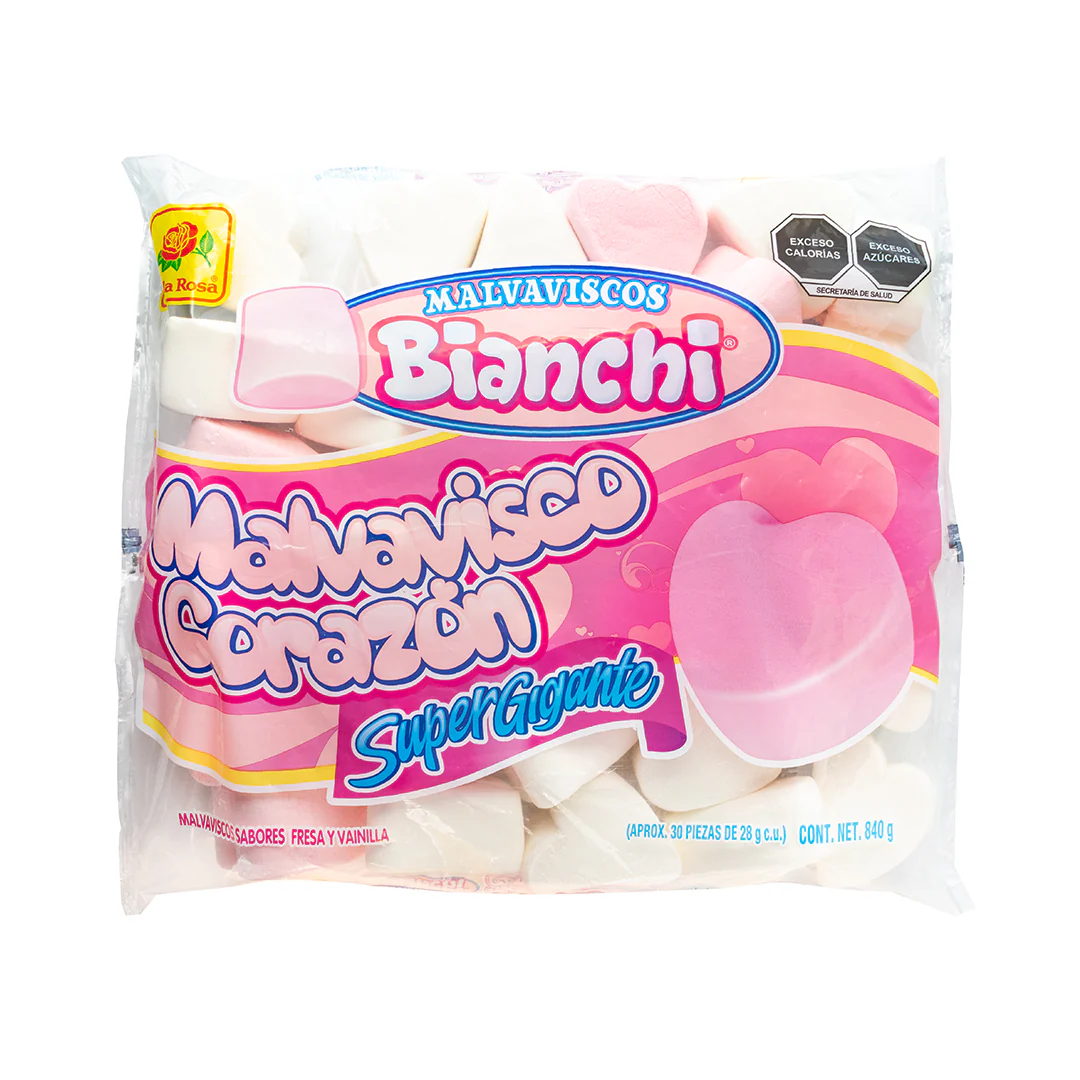 Bombones Malvaviscos Corazón Súper Gigante 28g DE LA ROSA Bolsa c/30
