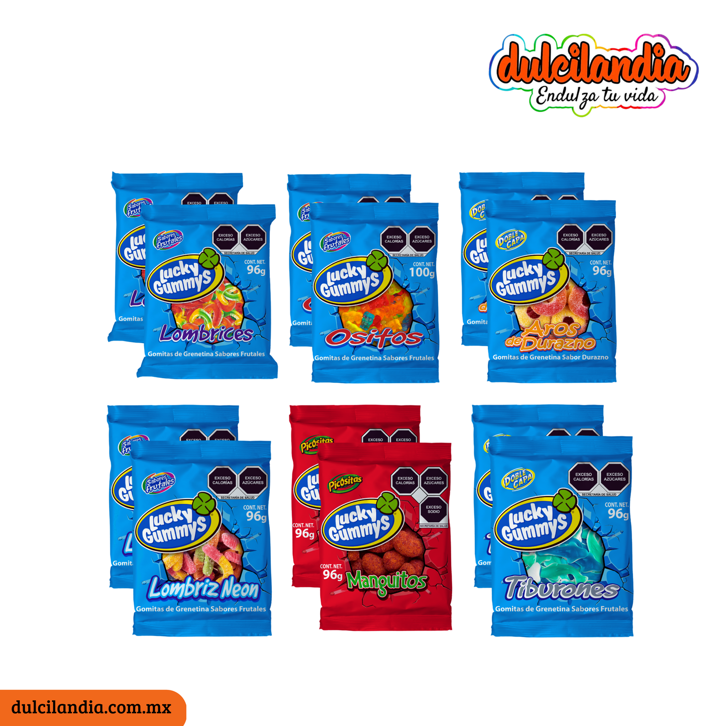 1 Promo Gomitas Surtidas Sobres LUCKY GUMMYS Exhibidor c/12