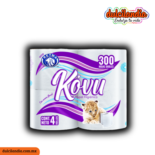 Papel Higiénico Kovu Rollo 300 Hojas Dobles REYMA Bolsa c/4