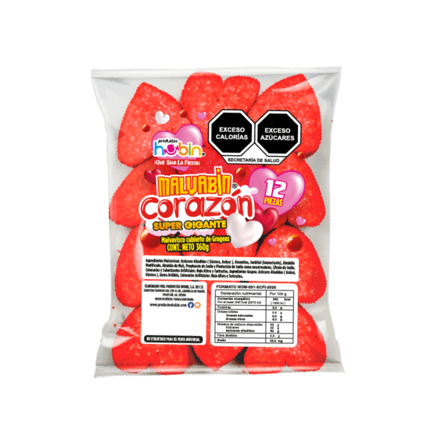 Bombones Malvaviscos con Gragea Malvabin Corazón Grande 30g HUBIN Bolsa c/12