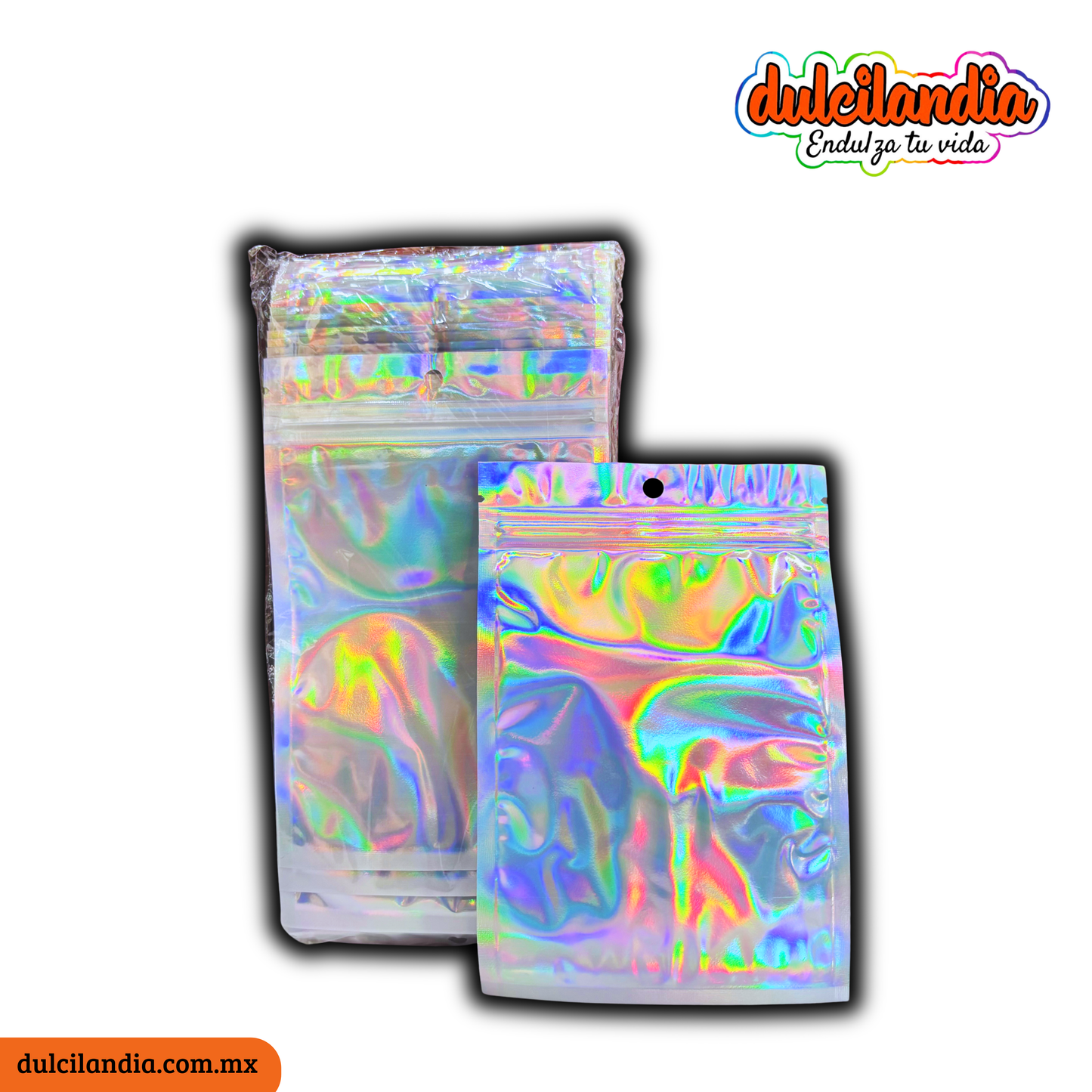 Bolsas Holográficas Tornasol Resellables 10x15cm ARANDAS Empaque c/100