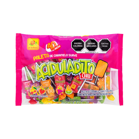 Paletas de Caramelo Aciduladito Surtidas 8.5g DE LA ROSA Bolsa c/40