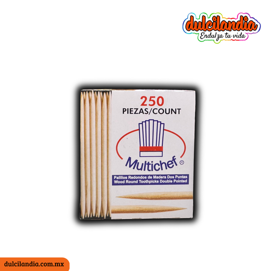 Palillos / Picadientes Redondos de Madera Doble Punta MULTICHEF Caja c/250