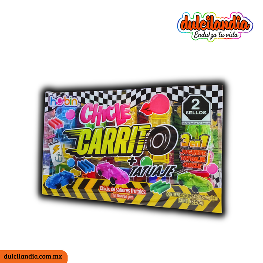 Chicle Carrito + Tatuaje 3 en 1 HUBIN Exhibidor c/30