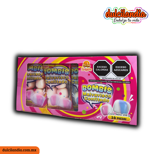 Bombis Malvavisco Confitado 13g TINAJITA Exhibidor c/16
