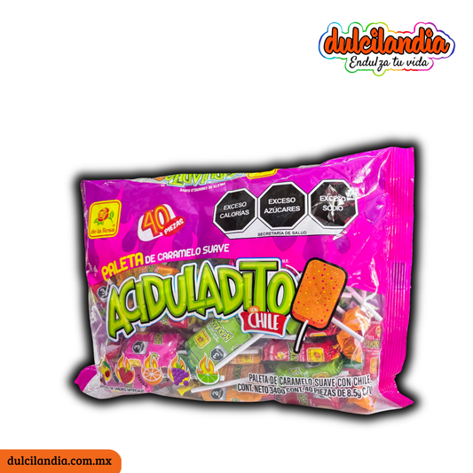Paletas de Caramelo Aciduladito Surtidas 8.5g DE LA ROSA Bolsa c/40