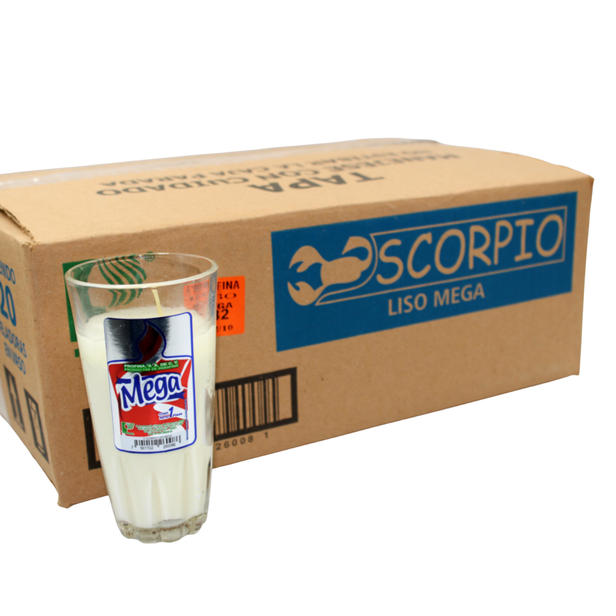 Veladora de Vaso Scorpio Liso Mega PROFINA Cartón c/20