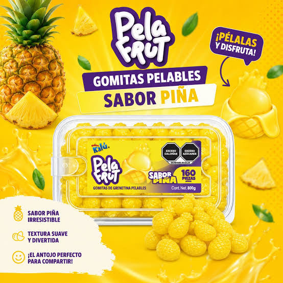 Gomitas Pelables Pela Frut Piña KALÚ Exhibidor c/160