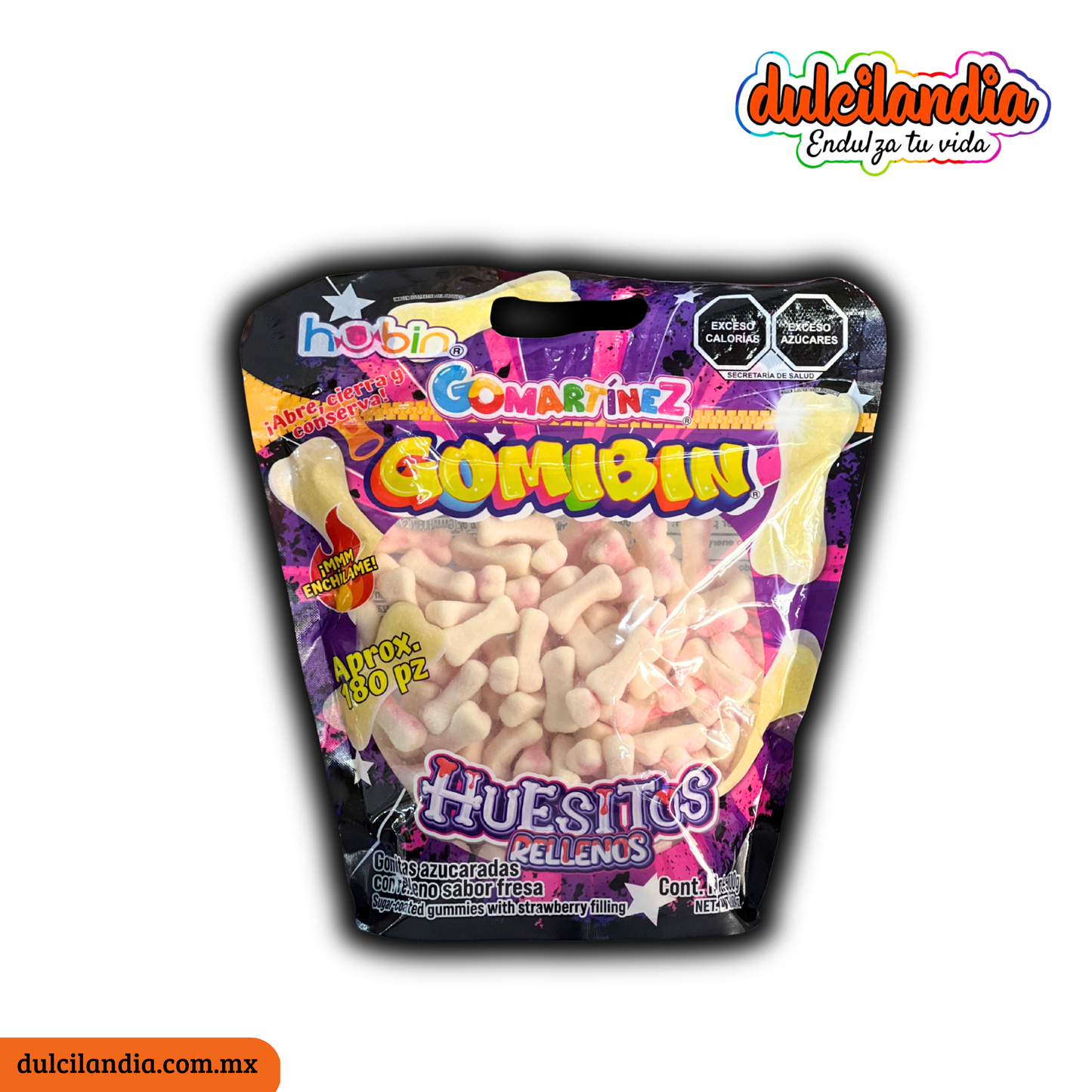 Gomitas Gomibin Huesitos Rellenos Fresa HUBIN Bolsa 900g c/180