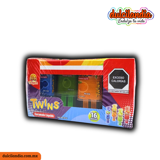 Caramelo Líquido Twins Surtido 8g TINAJITA Exhibidor c/16