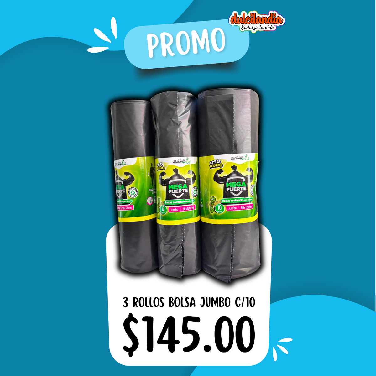 1 Promo 3 Rollos Bolsa Negra Jumbo ANGUIPLAST c/10