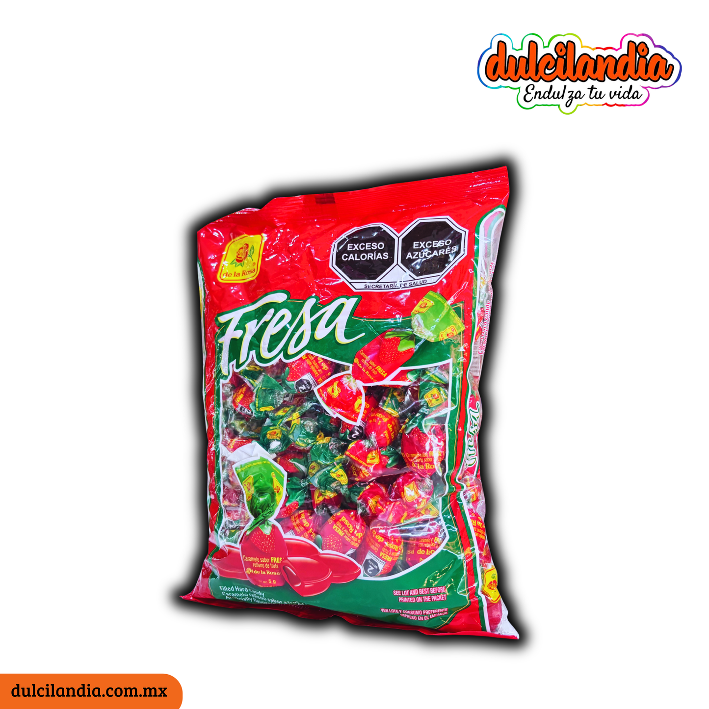 Caramelos Fresa Rellenos 5g DE LA ROSA Bolsa c/100