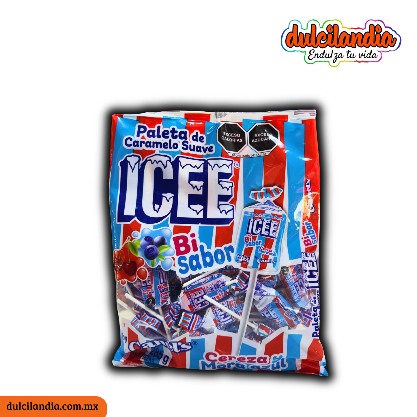 Paletas ICEE Bisabor Cereza y Mora Azul 7.5g CANEL’S Bolsa c/38