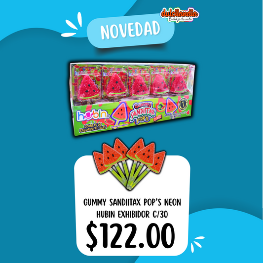 1 Novedad Gummy Sandiitax Pop’s Neón 11g HUBIN Exhibidor c/30
