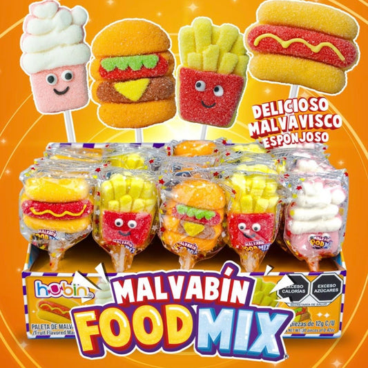 Paletas de Malvavisco Malvabín Food Mix Surtida 12g HUBIN Exhibidor c/30