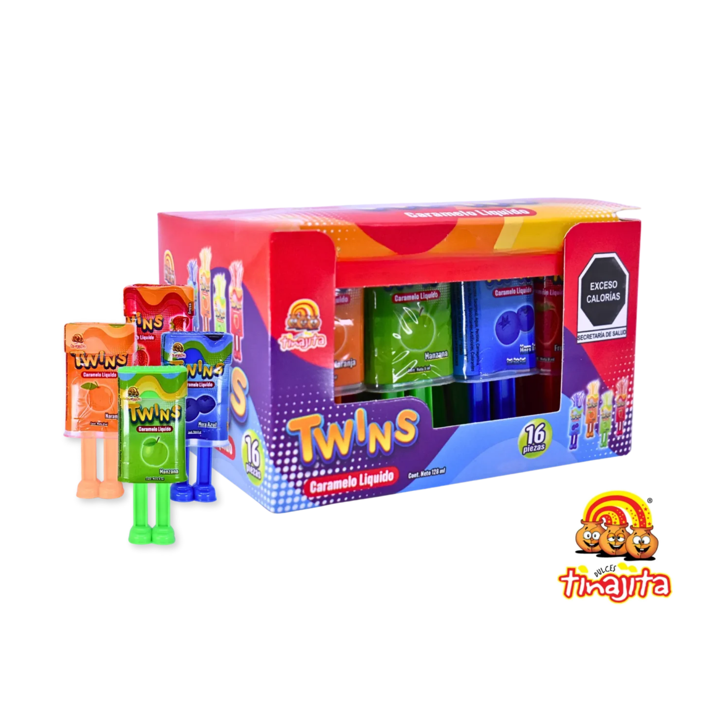 Caramelo Líquido Twins Surtido 8g TINAJITA Exhibidor c/16
