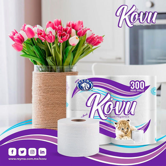 Papel Higiénico Kovu Rollo 300 Hojas Dobles REYMA Bolsa c/4