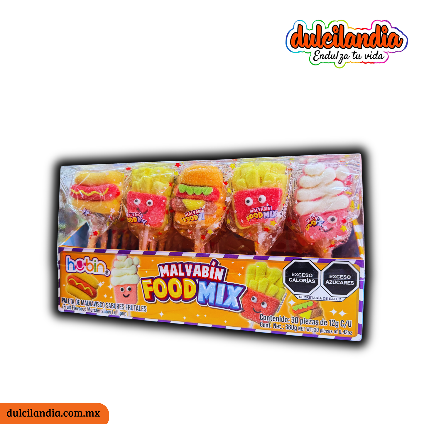 Paletas de Malvavisco Malvabín Food Mix Surtida 12g HUBIN Exhibidor c/30