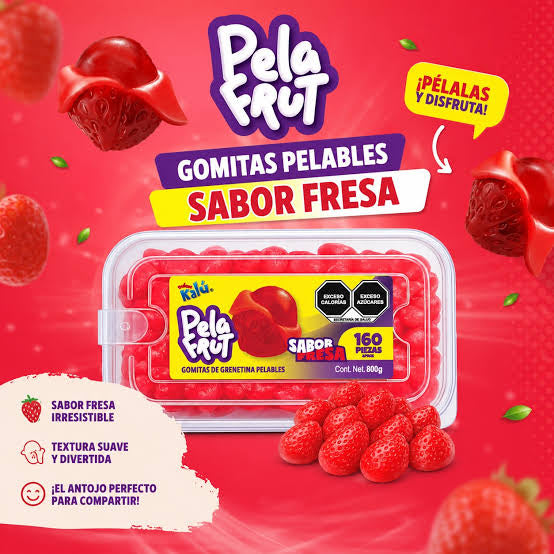 Gomitas Pelables Pela Frut Fresa KALÚ Exhibidor c/160