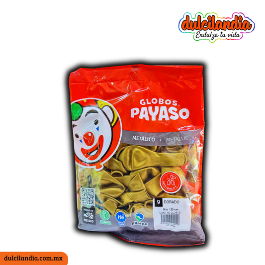 Globos #9 Dorado Metálico GLOBOS PAYASO Bolsa c/50