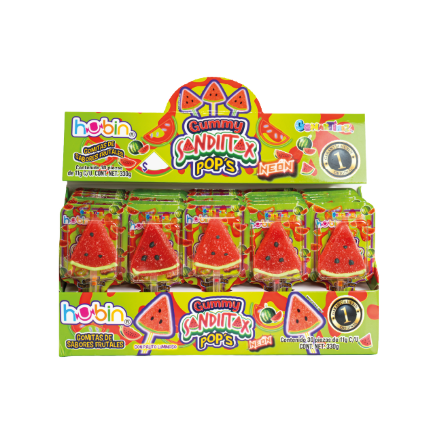 1 Novedad Gummy Sandiitax Pop’s Neón 11g HUBIN Exhibidor c/30