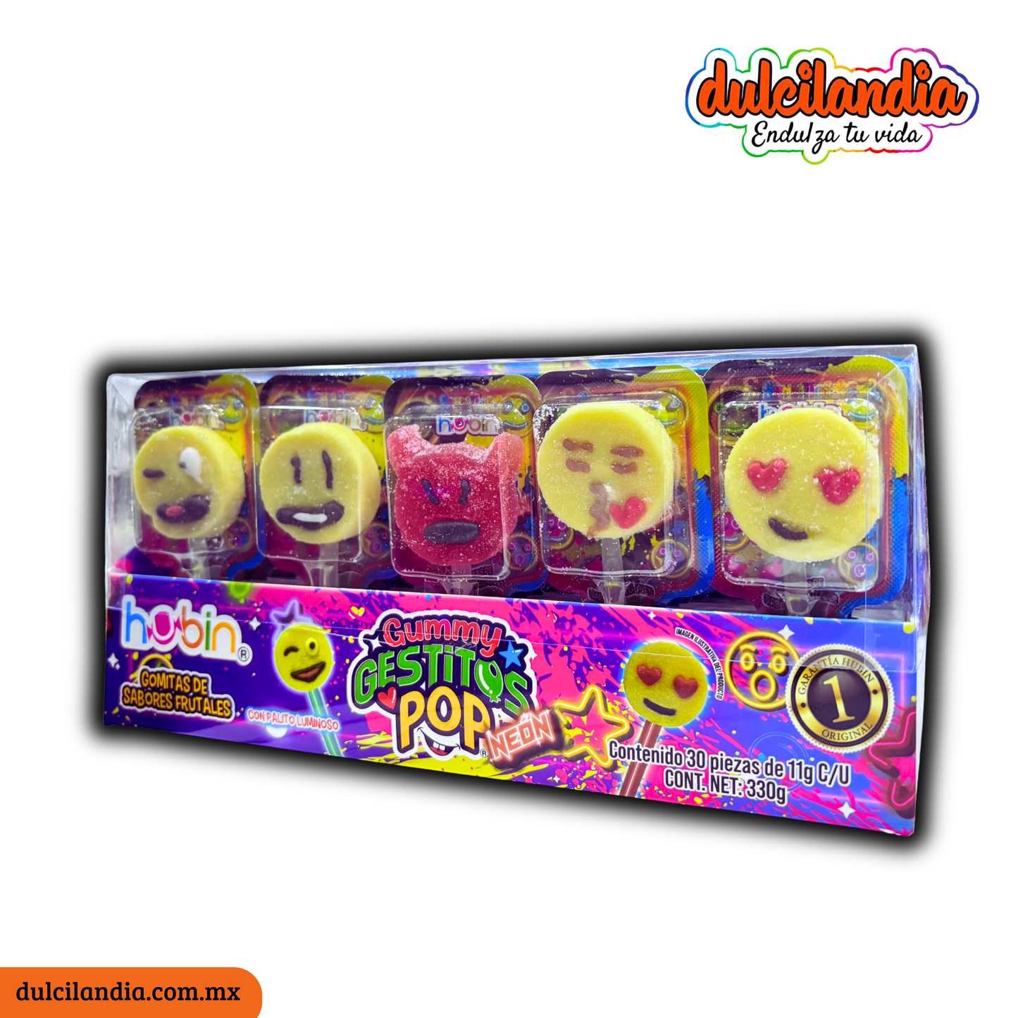 Gomitas Gummy Gestitos Pop Neón 11g HUBIN Exhibidor c/30