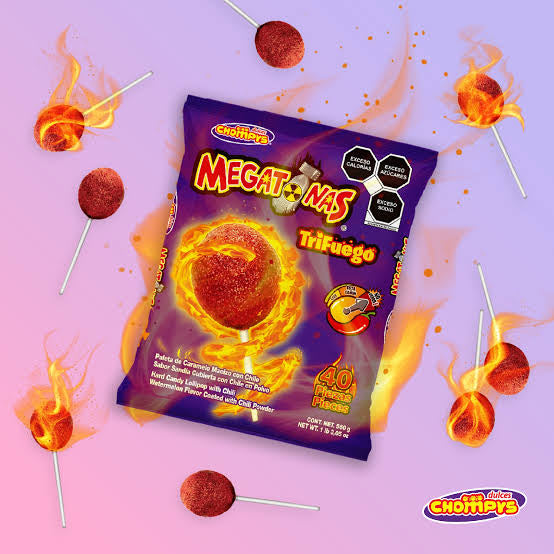 Paletas Megatonas TriFuego 14g DULCES CHOMPYS Bolsa c/40