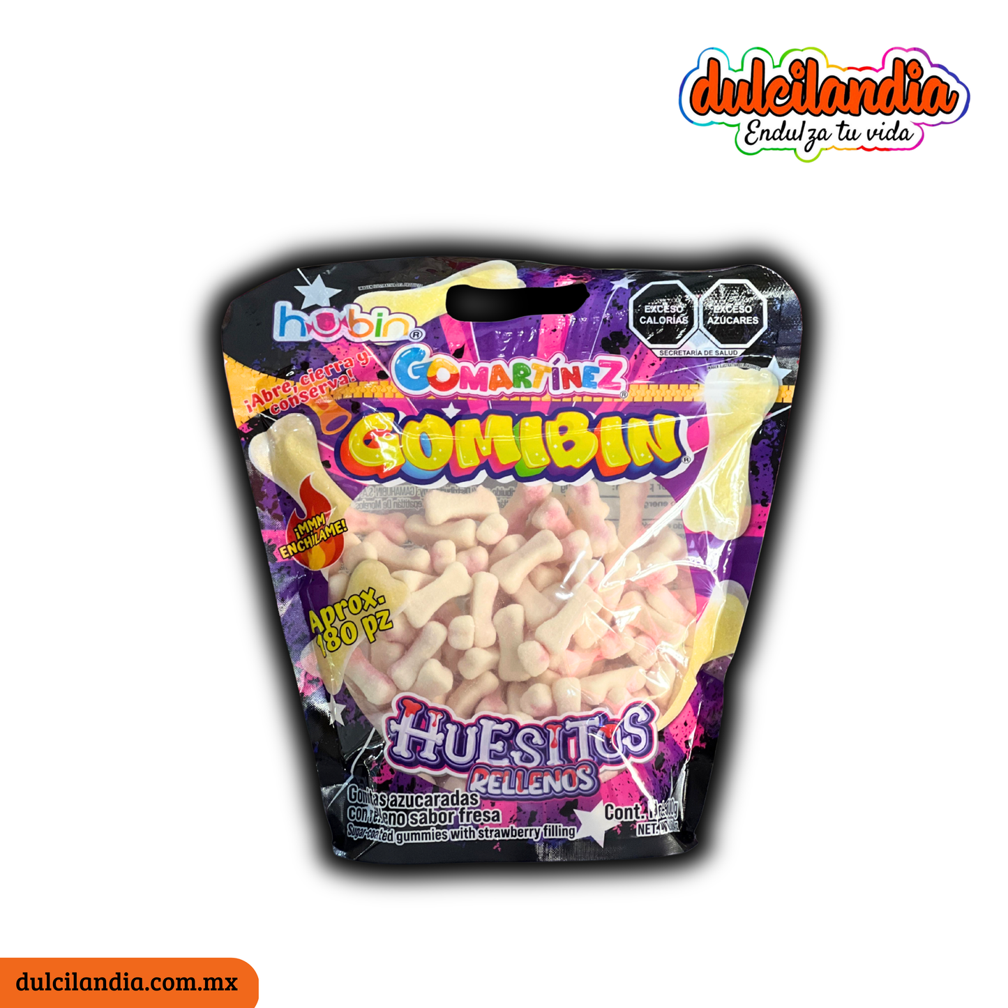 Gomitas Gomibin Huesitos Rellenos Fresa HUBIN Bolsa 900g c/180