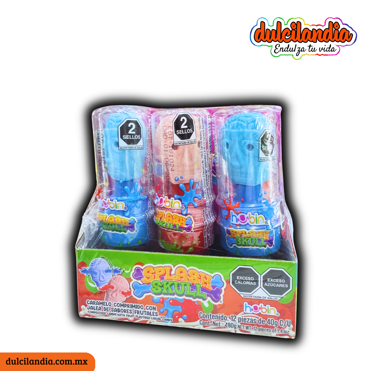 Splash Skull Caramelo Comprimido con Jalea 40g HUBIN Exhibidor c/12