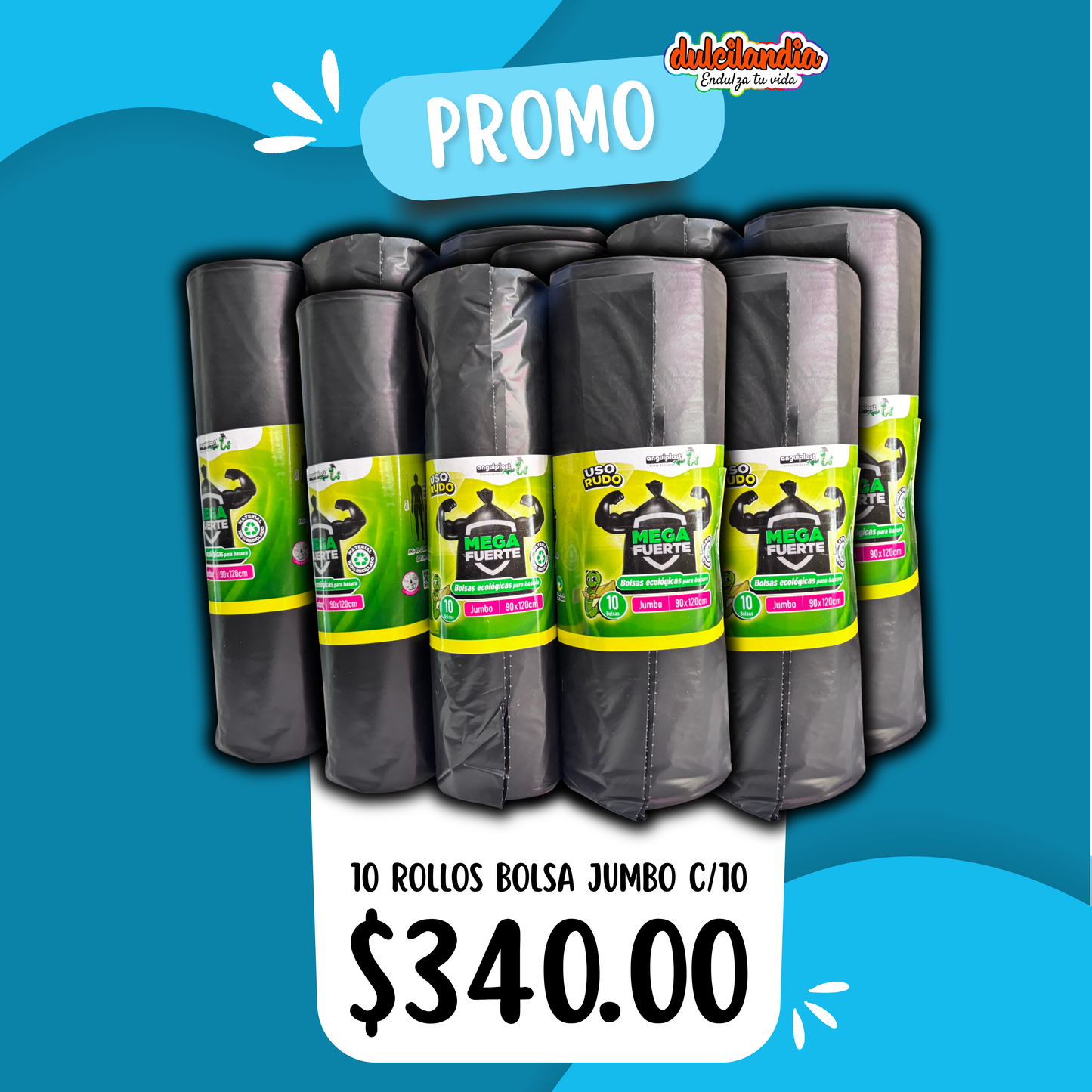1 Promo 10 Rollos Bolsa Negra Jumbo ANGUIPLAST c/10