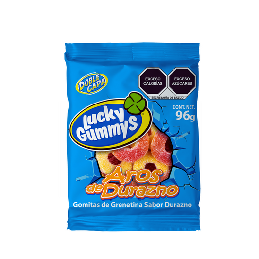 Gomitas Aros de Durazno LUCKY GUMMYS Sobre 96g