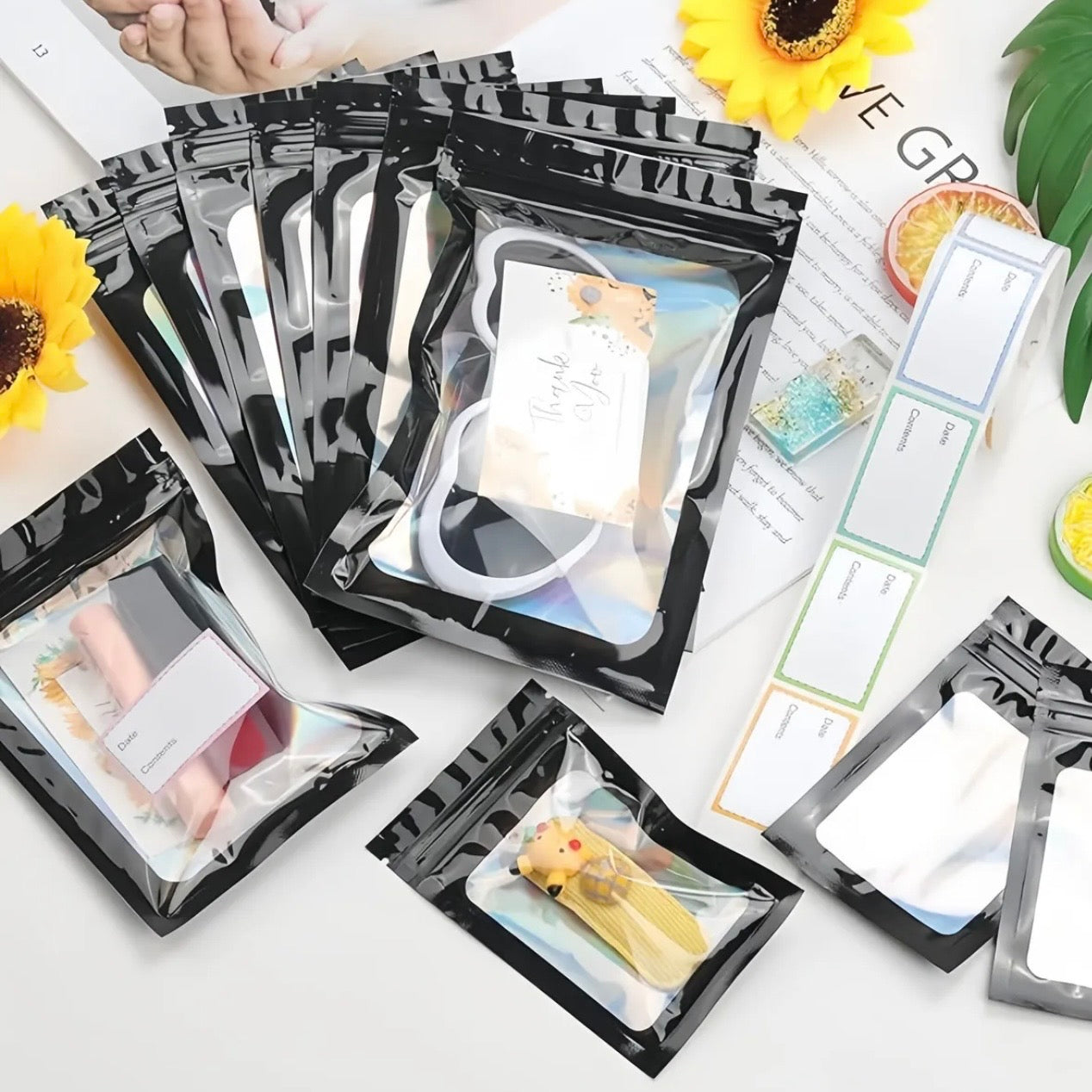 Bolsas Holográficas Negras Resellables 10x15cm ARANDAS Empaque c/100