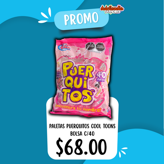 1 Promo Paletas Puerquitos 14g COOL TOONS Bolsa c/40